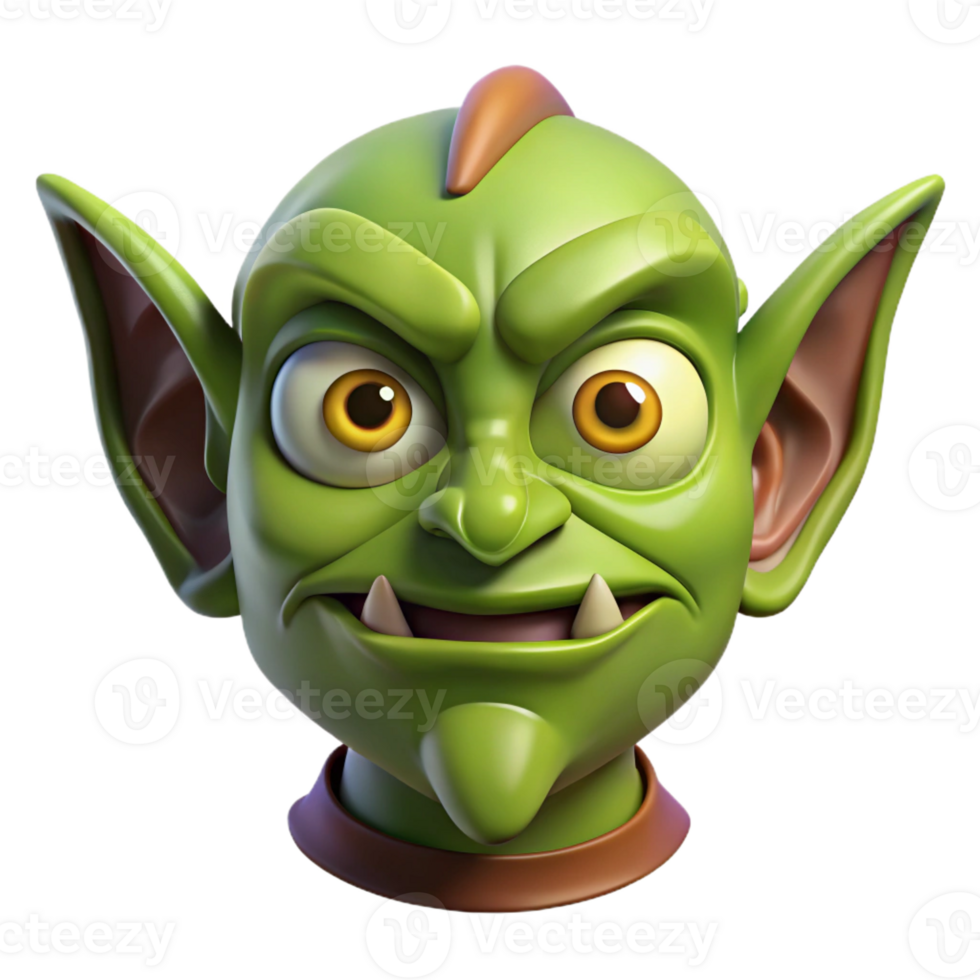 beautiful rustic A stylized, cartoon-style goblin head 4K png