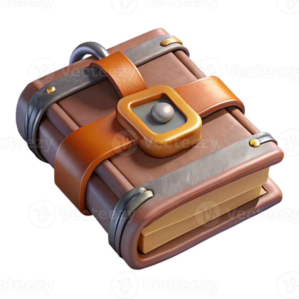 magnificent rustic A weathered leather-bound spellbook, clasped with a metal lock authentic png
