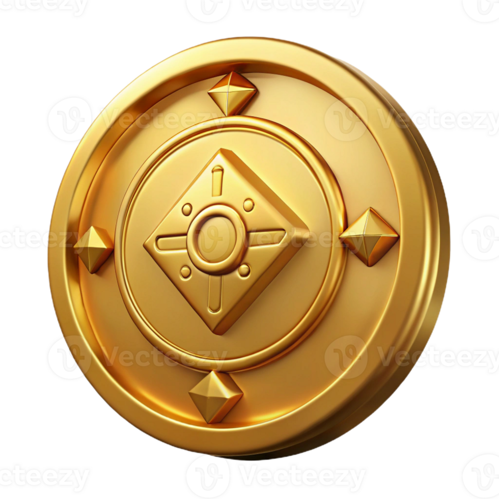 dramatic rustic A single, ancient, golden coin with mystical symbols high resolution png