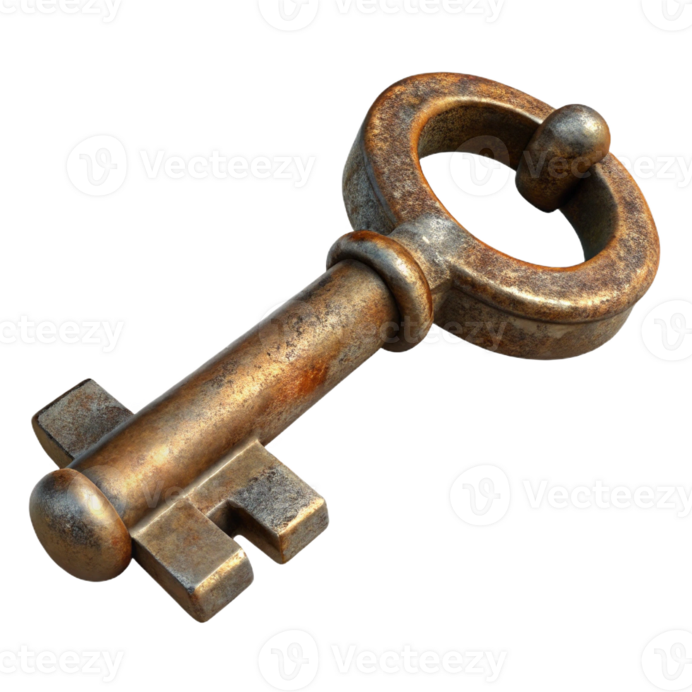 stunning artistic A single, antique skeleton key, rusty and worn exclusive png