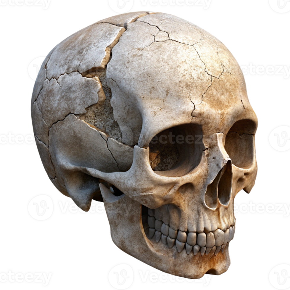 beautiful contemporary A single, cracked human skull, weathered and ancient exclusive png