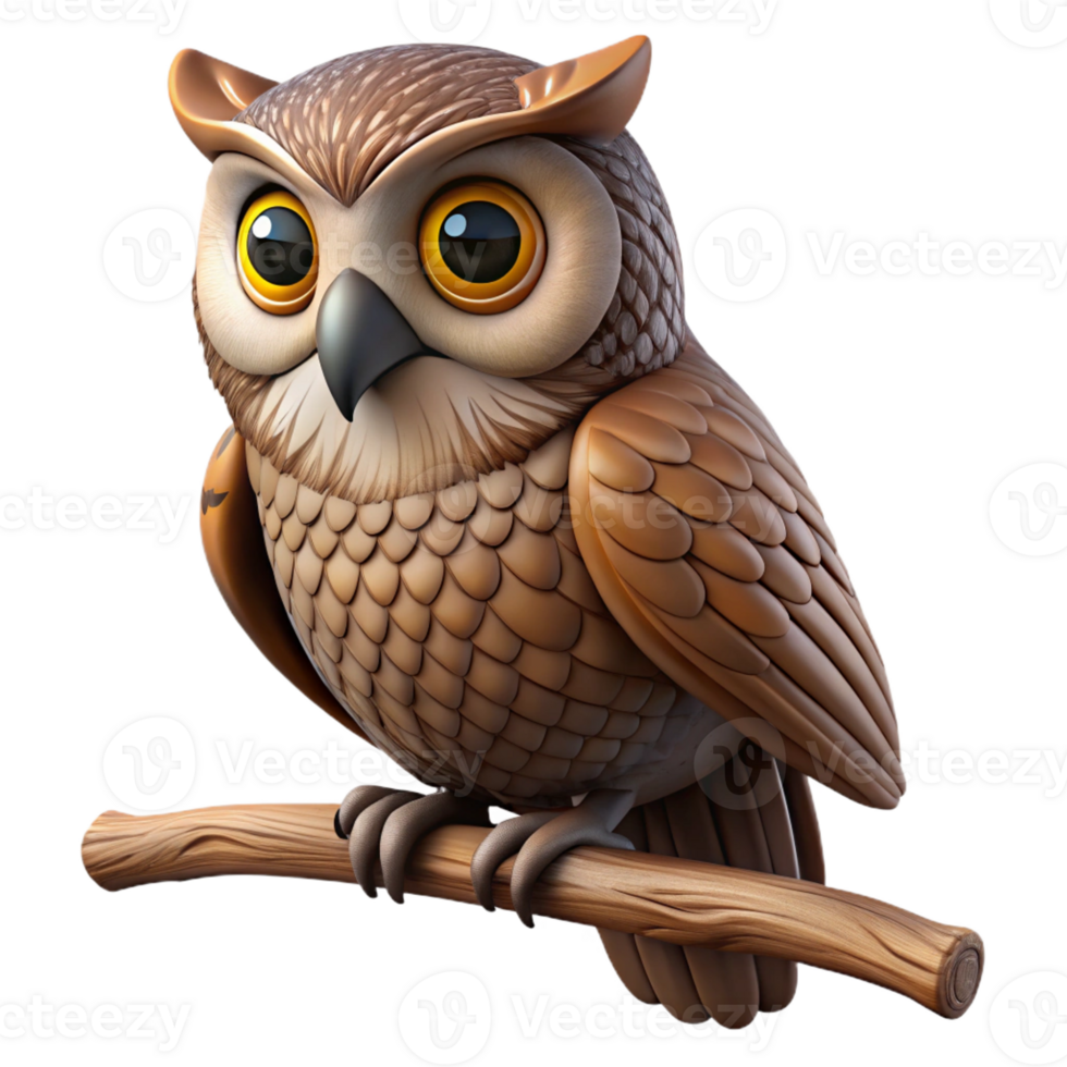 serene minimalist A detailed, realistic owl perched on a branch 4K png