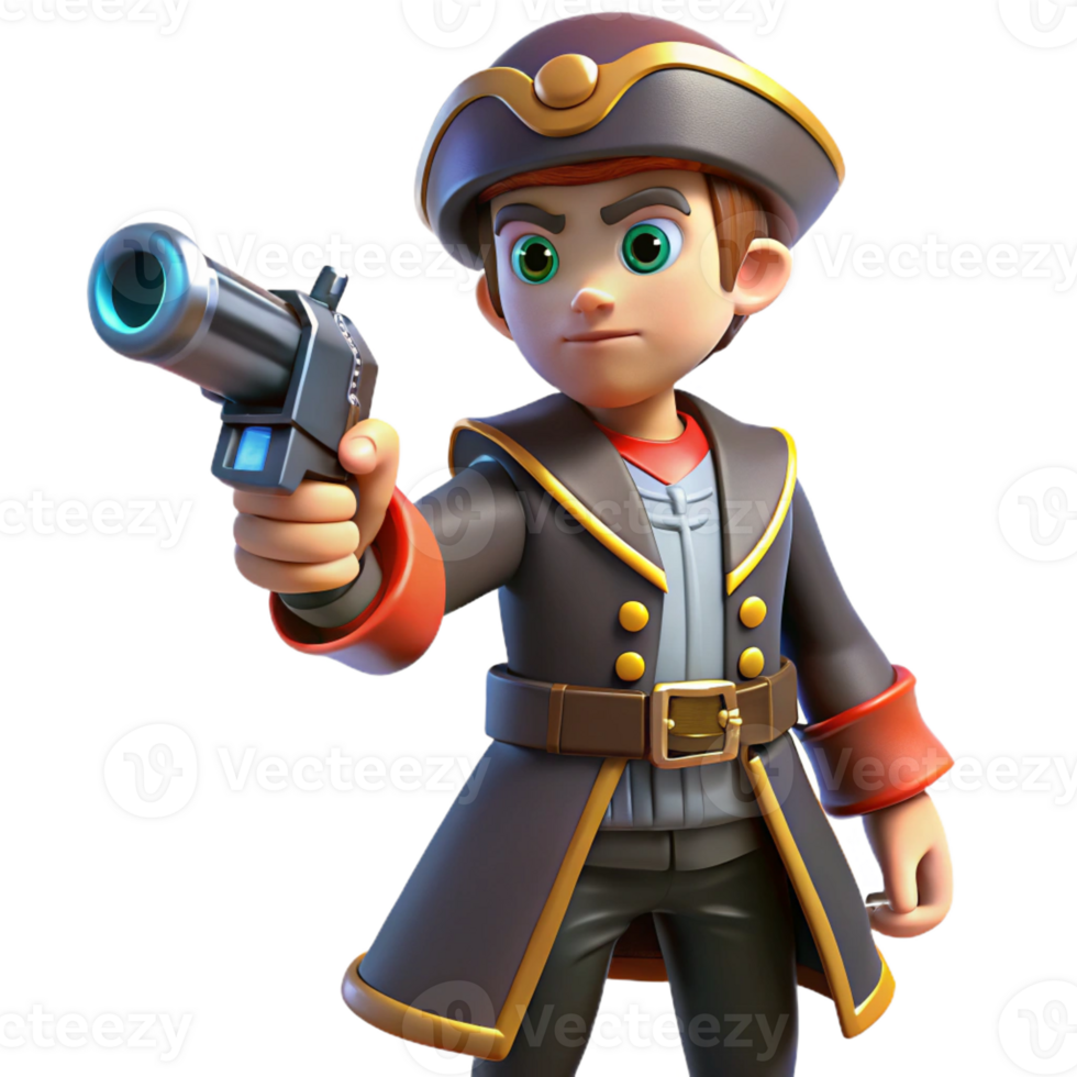 magnificent creative Space Pirate Captain with a laser pistol detailed png