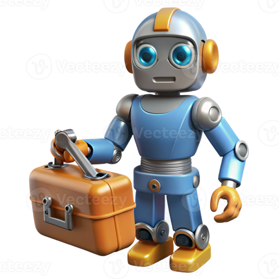 wonderful minimalist Robot Repair Technician with a toolbox genuine png