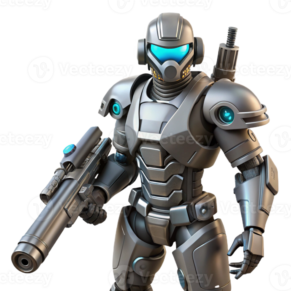 dramatic vintage Robot Soldier with advanced weaponry genuine png