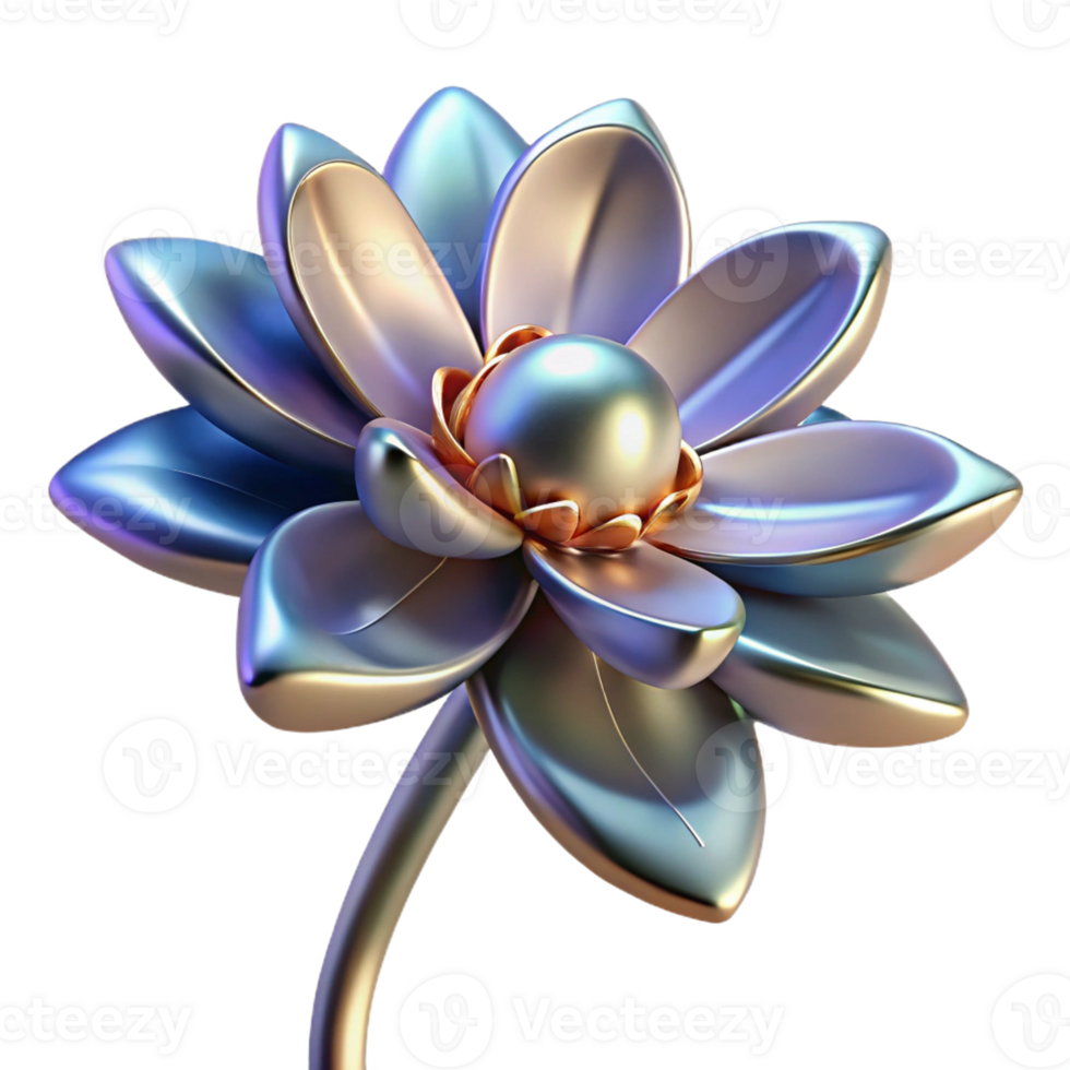 serene classic Bioengineered Flower with metallic petals authentic png