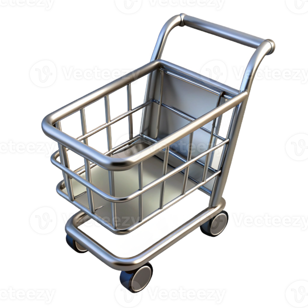 beautiful creative A shopping cart, empty, metallic, premium png