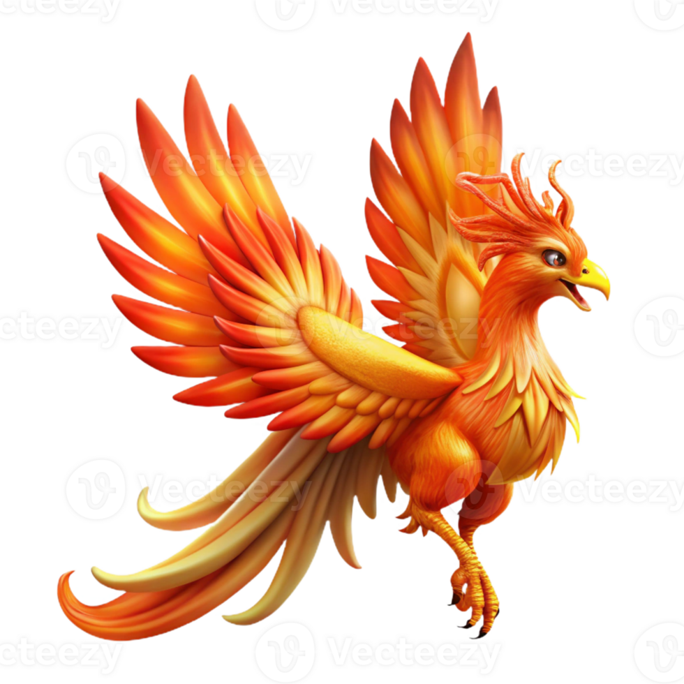 dramatic rustic A detailed illustration of a phoenix, feathers ablaze genuine png