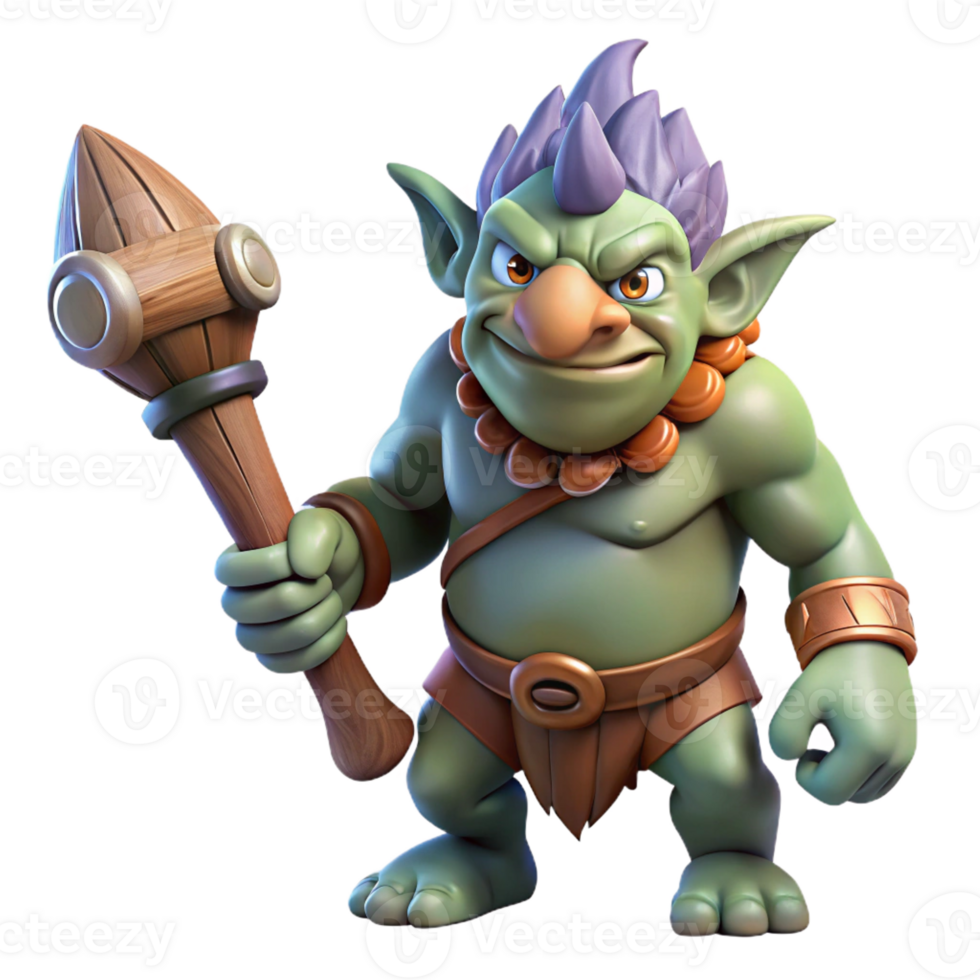stunning rustic A menacing troll, wielding a giant club professional png