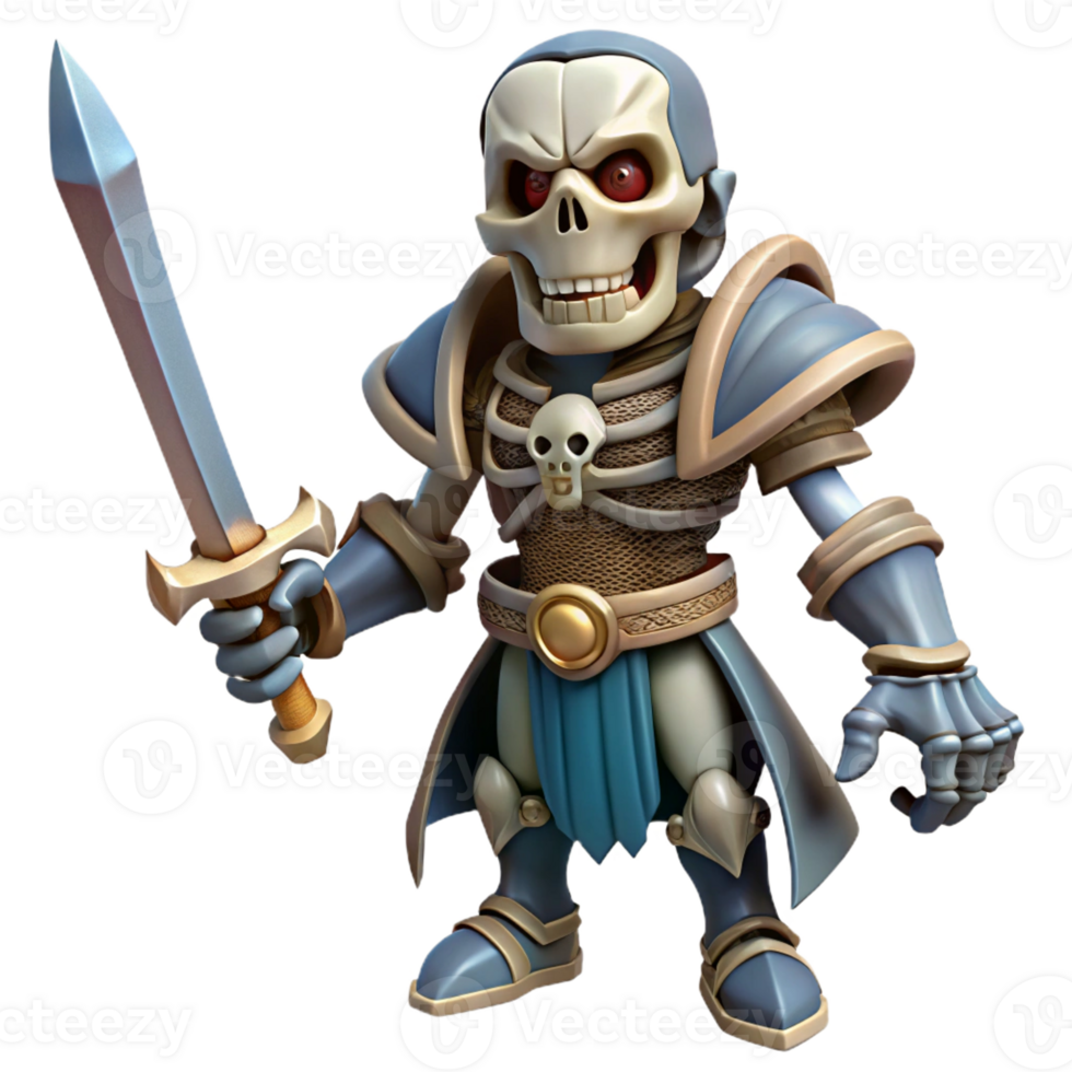 dramatic classic A detailed illustration of a skeletal warrior, sword raised genuine png