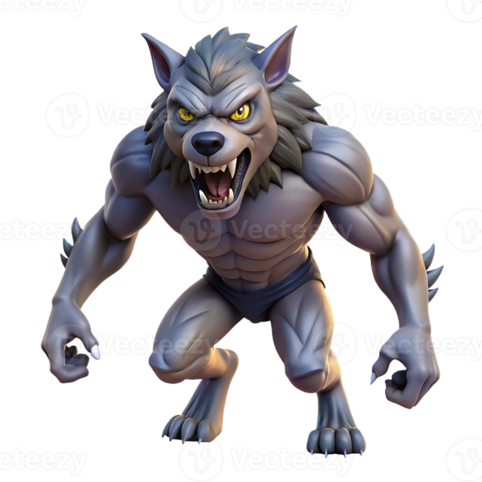 vibrant contemporary A fierce werewolf, mid-transformation premium png