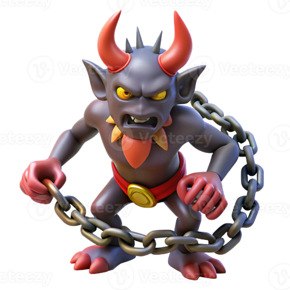 vibrant minimalist A detailed illustration of a chained demon, struggling against its bonds professional png