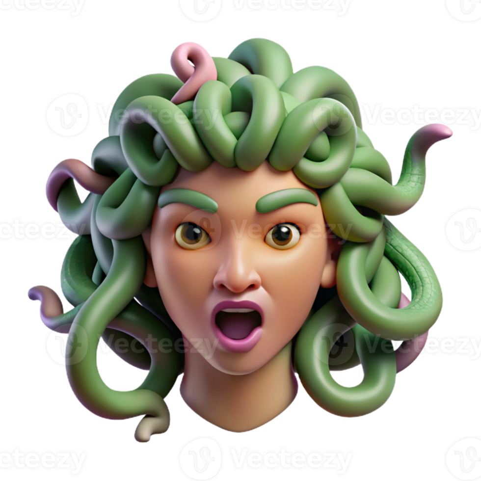 stunning rustic A detailed illustration of a Medusa head, snakes writhing original png