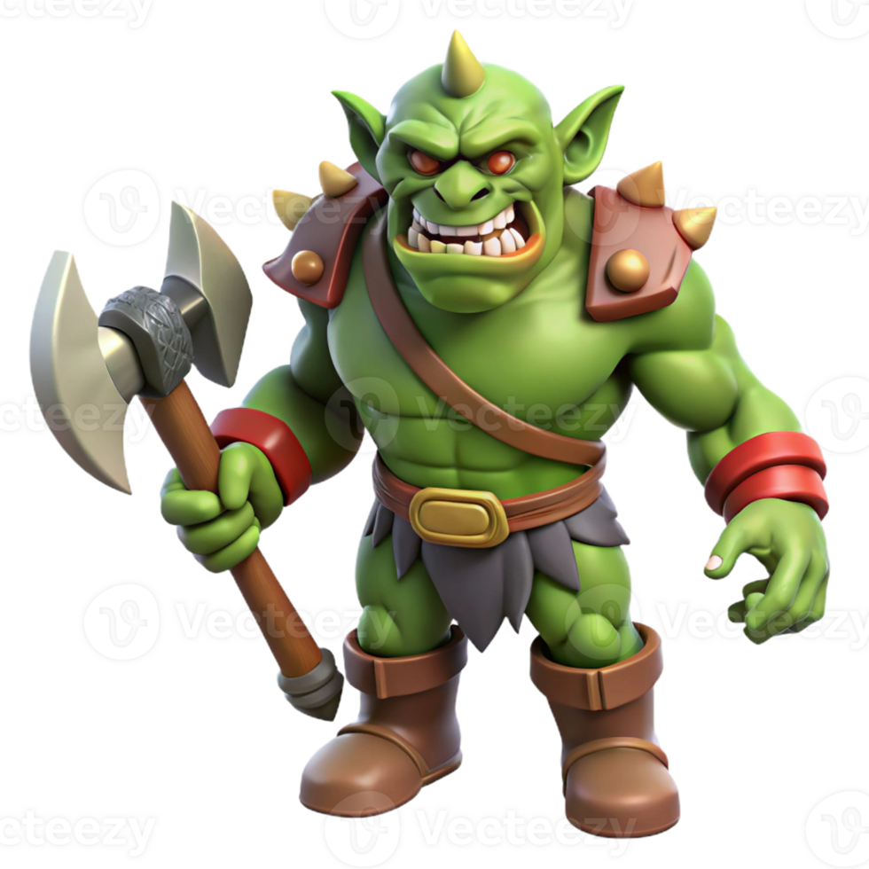 elegant abstract A fierce orc warrior, wielding a bloody axe authentic png