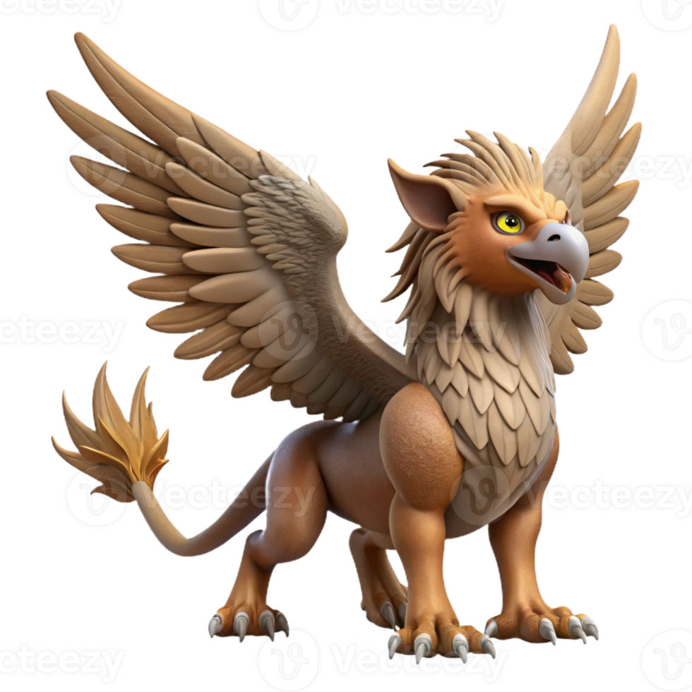beautiful creative A majestic griffin, wings spread, talons extended premium png
