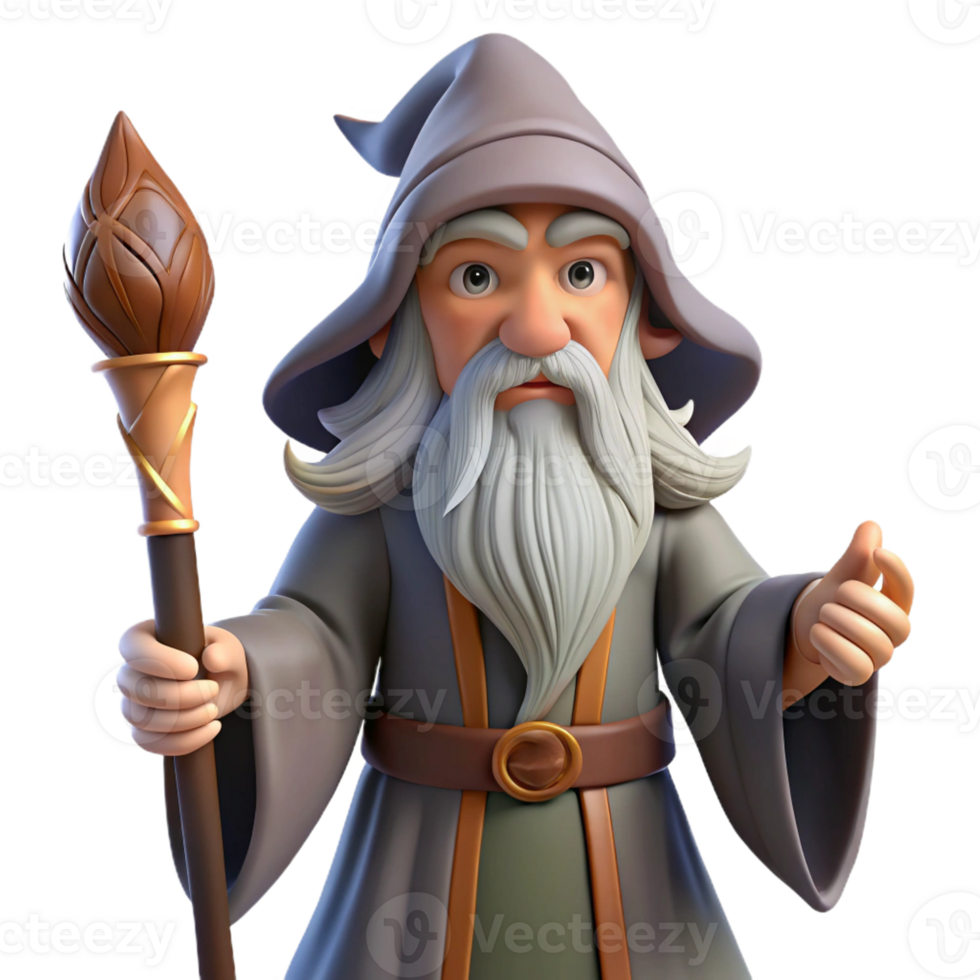 elegant minimalist A wise old wizard with a long white beard and staff 4K png