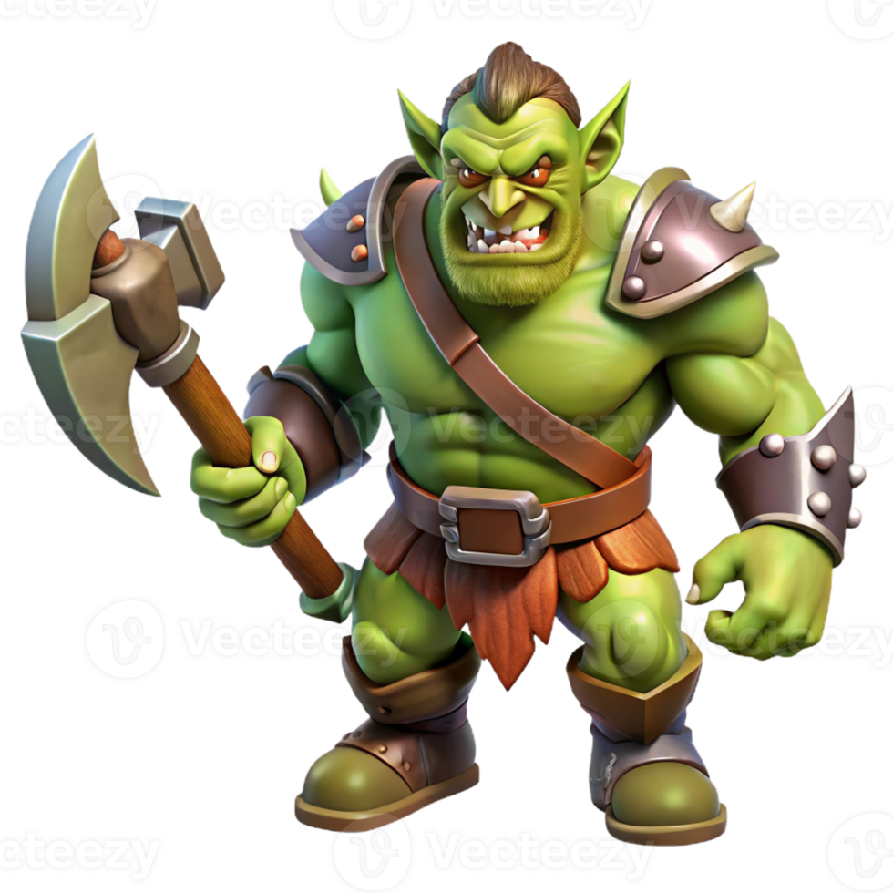 dramatic abstract A fierce orc warrior, wielding a bloody axe premium png