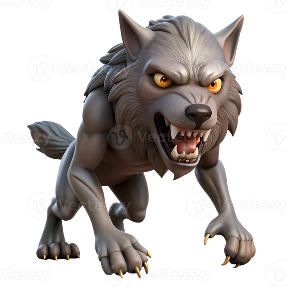 vibrant artistic A snarling werewolf, mid-transformation original png