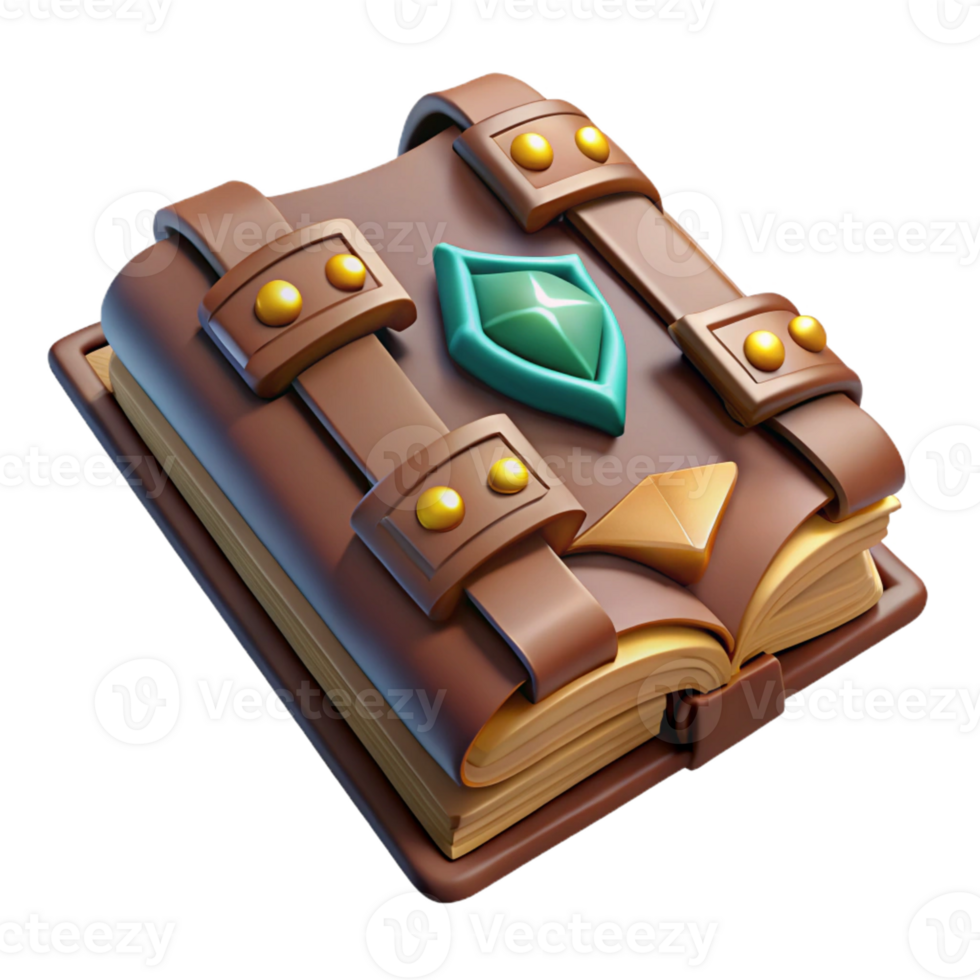 vibrant creative A single, ancient, leather-bound spellbook, open to a page of arcane symbols high quality png