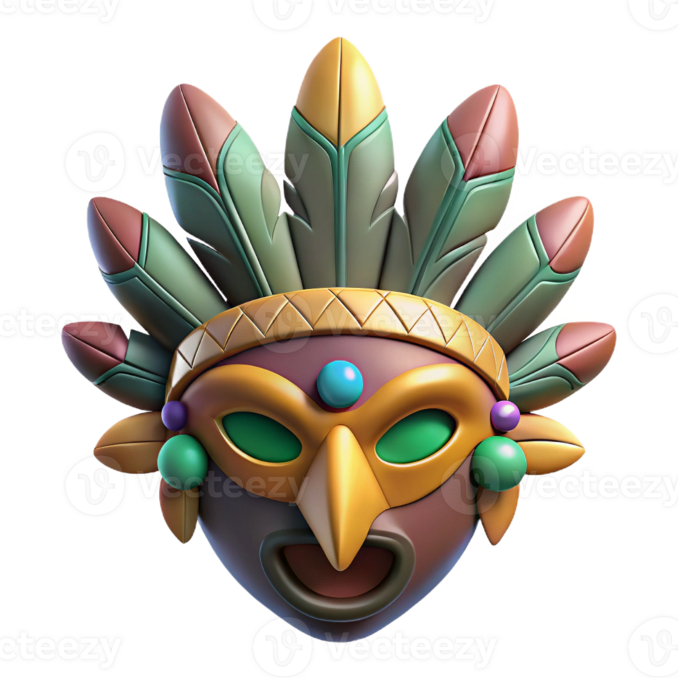 wonderful abstract A stylized tribal mask, adorned with feathers and beads high resolution png