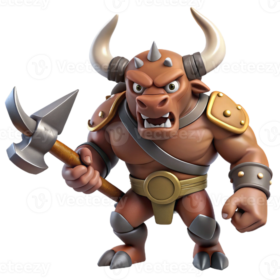 elegant modern A ferocious minotaur, wielding a giant axe genuine png