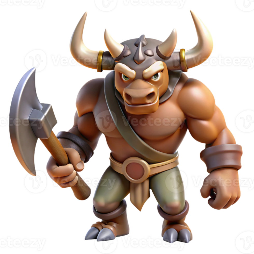 stunning vintage A ferocious minotaur, wielding a giant axe high quality png