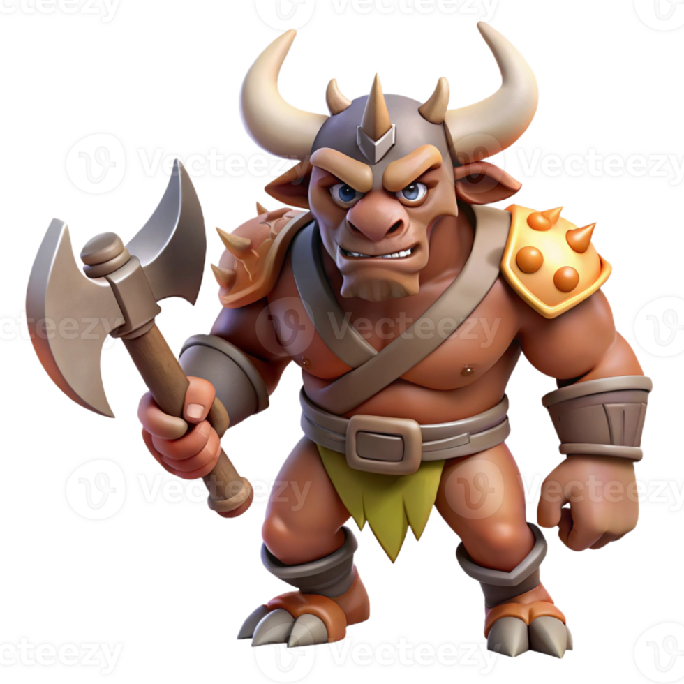 vibrant rustic A ferocious minotaur, wielding a giant axe genuine png