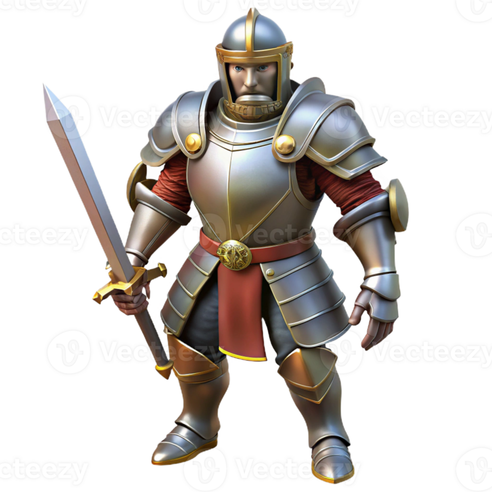 beautiful classic A realistic knight, in full plate armor, wielding a sword authentic png