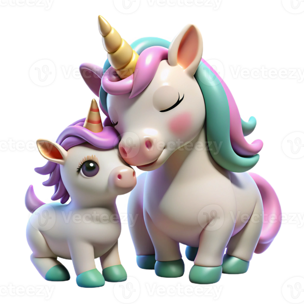elegant traditional A cute baby unicorn, nuzzling its mother exclusive png