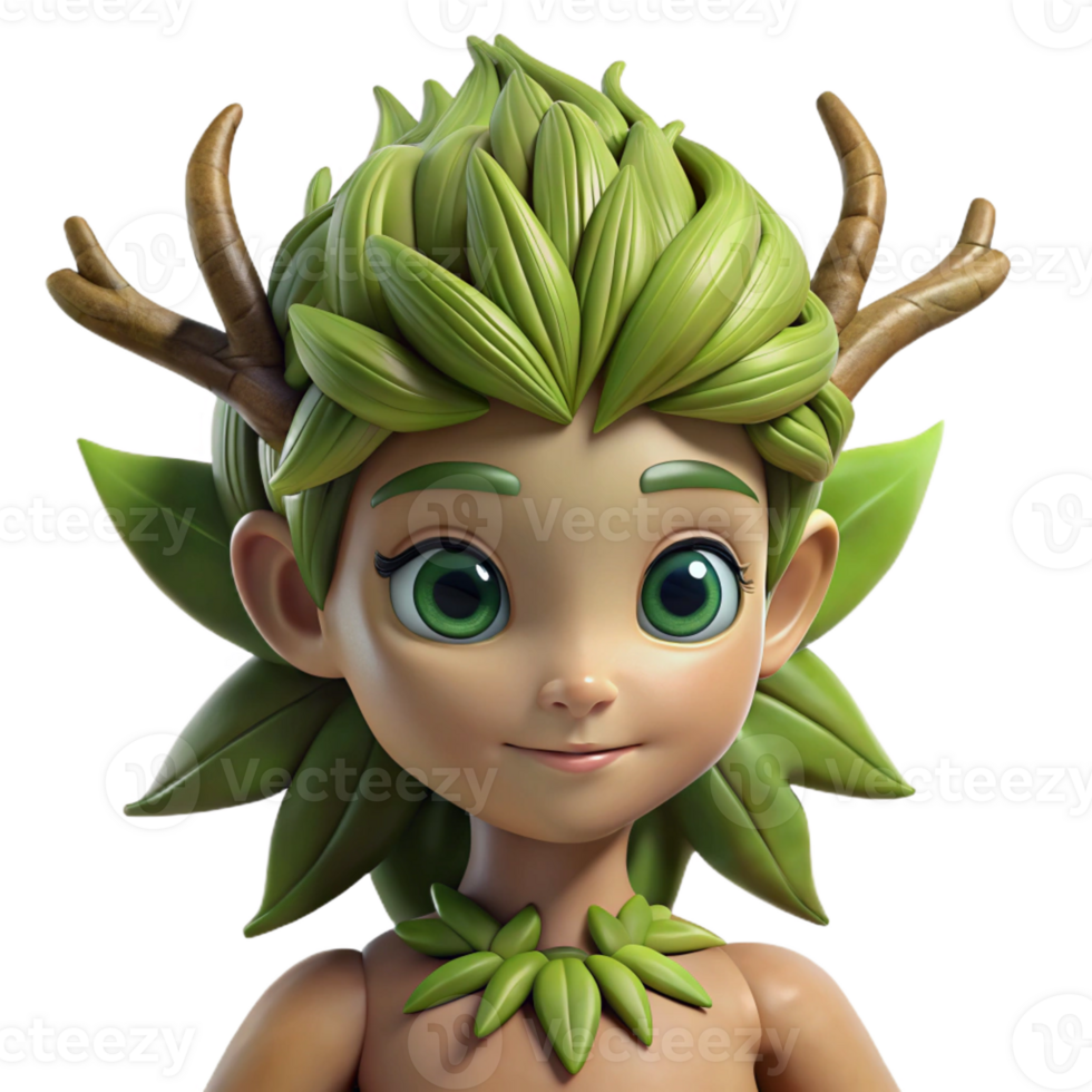 dramatic abstract A graceful dryad, with bark-like skin and leafy hair high resolution png