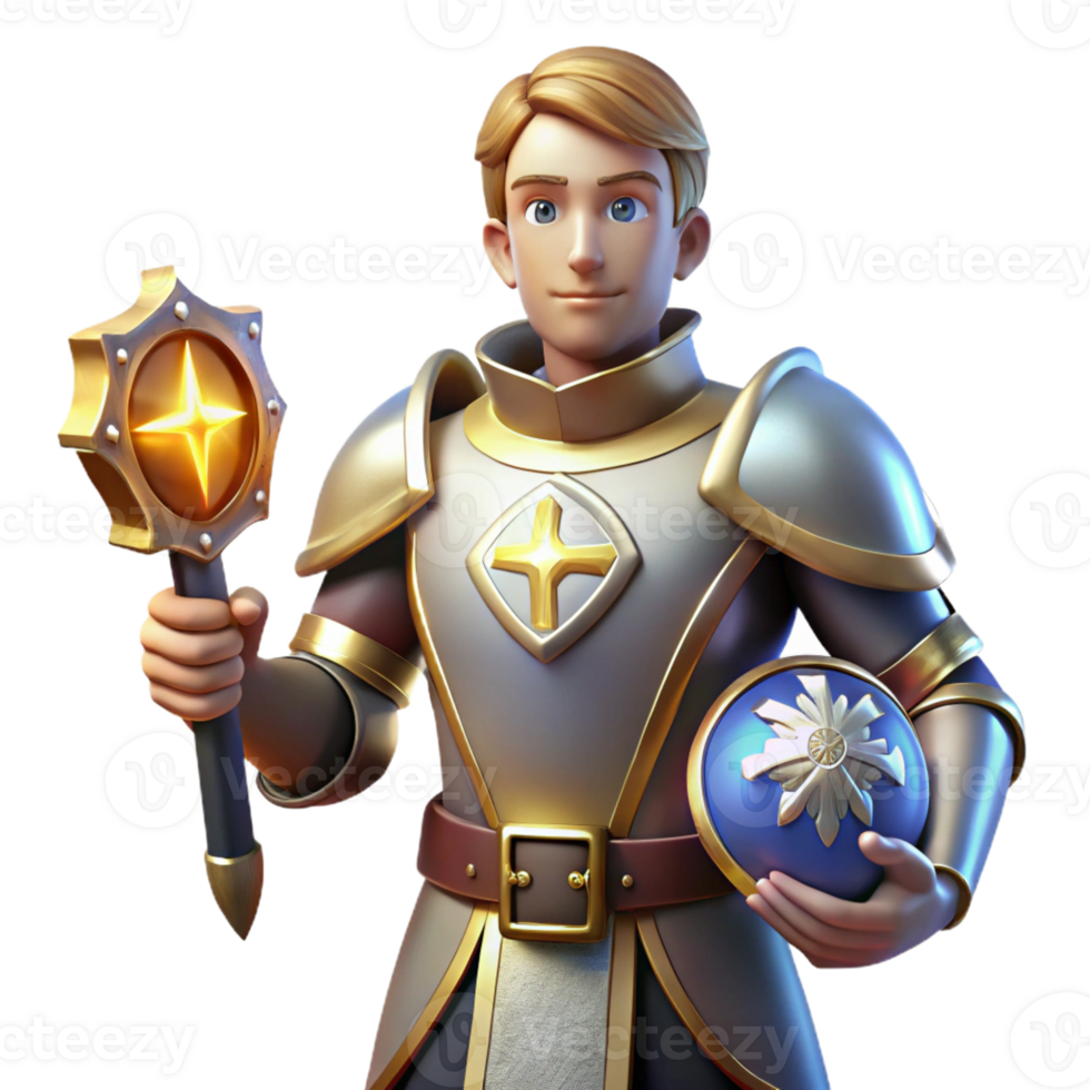 magnificent rustic A realistic paladin, in shining armor, holding a holy symbol original png