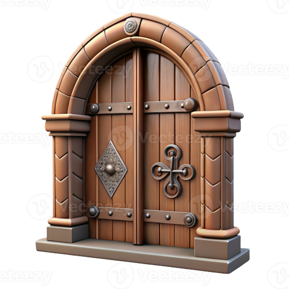 vibrant artistic Antique wooden door, carved details, 4K png