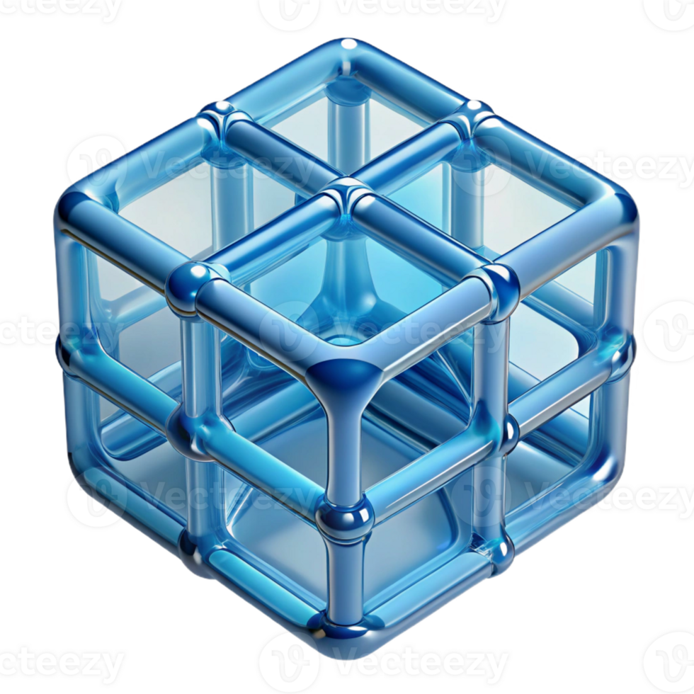 beautiful minimalist A transparent, floating cube made of interconnected lines high quality png