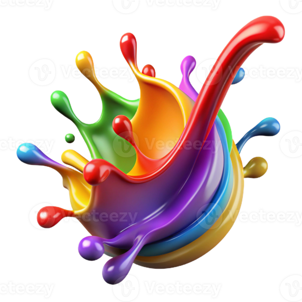 wonderful abstract A dynamic splash of paint in rainbow colors high quality png