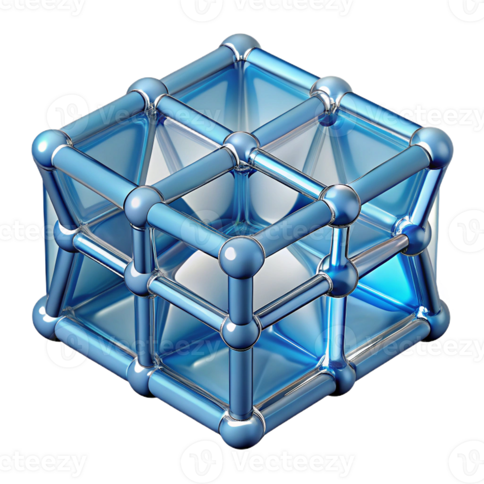 dramatic abstract A transparent, floating cube made of interconnected lines premium png