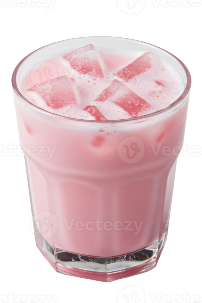 Rose Milk with Ice Cubes in a Glass, Isolated Transparent Background, Ideal for Summer Drinks and Cafe Menus png
