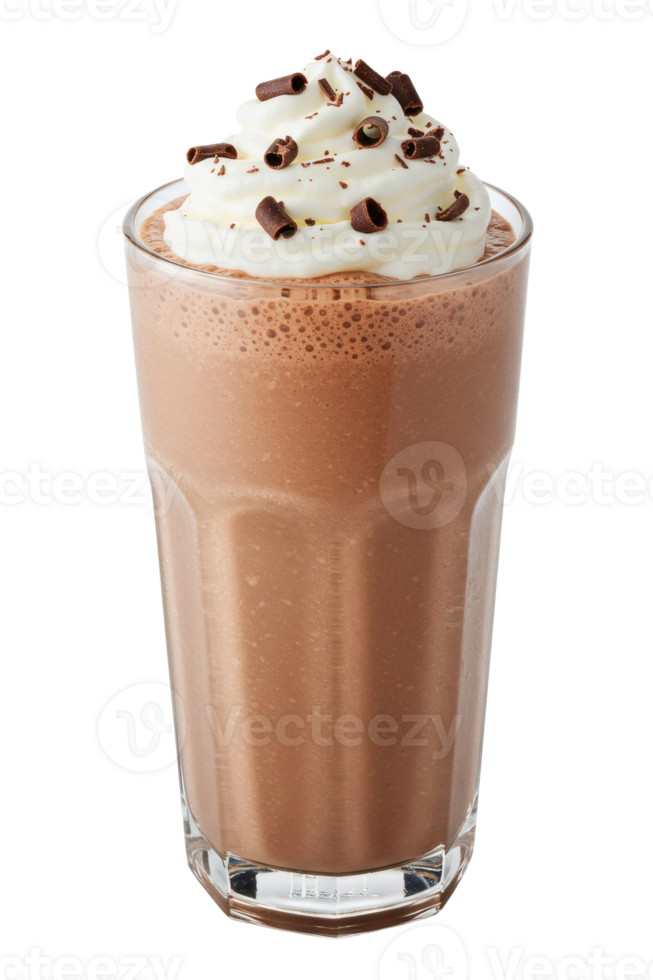 Chocolate Milkshake with Whipped Cream and Chocolate Shavings, Isolated on Transparent Background, Sweet and Creamy Beverage png