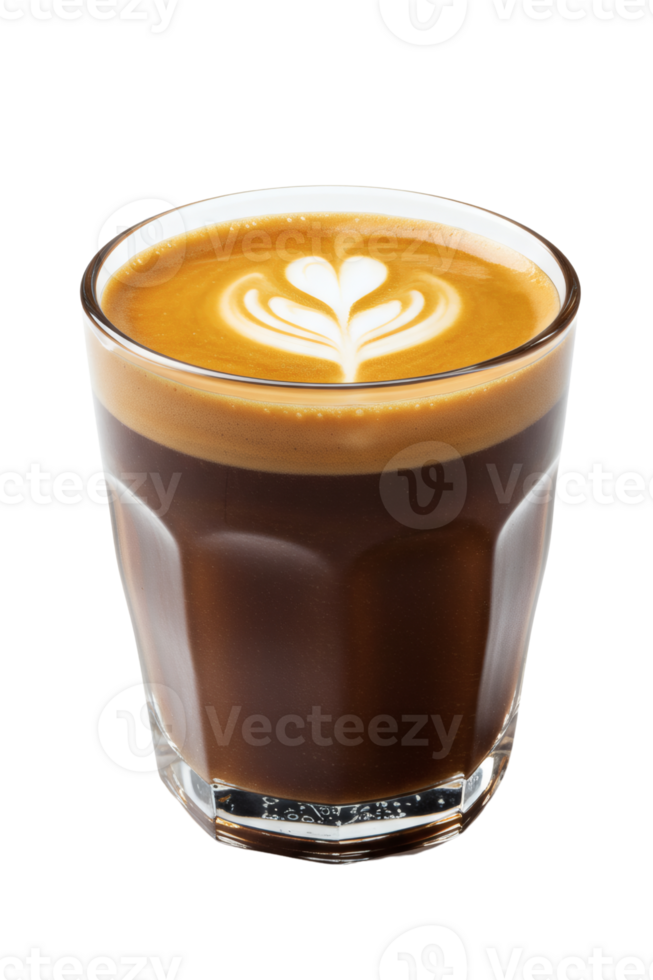 Hot Piccolo Latte with Latte Art in a Glass, Isolated on White Background, Rich and Creamy Espresso-Based Coffee png