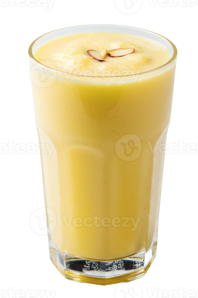 Mango Smoothie in a Glass with Almond Toppings, Isolated on White, Refreshing and Healthy Tropical Drink for Summer png