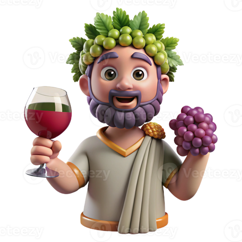 magnificent rustic Dionysus, God of Wine, holding grapes, festive attire exclusive png