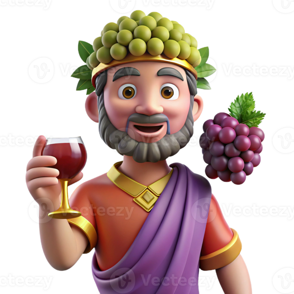 dramatic artistic Dionysus, God of Wine, holding grapes, festive attire detailed png