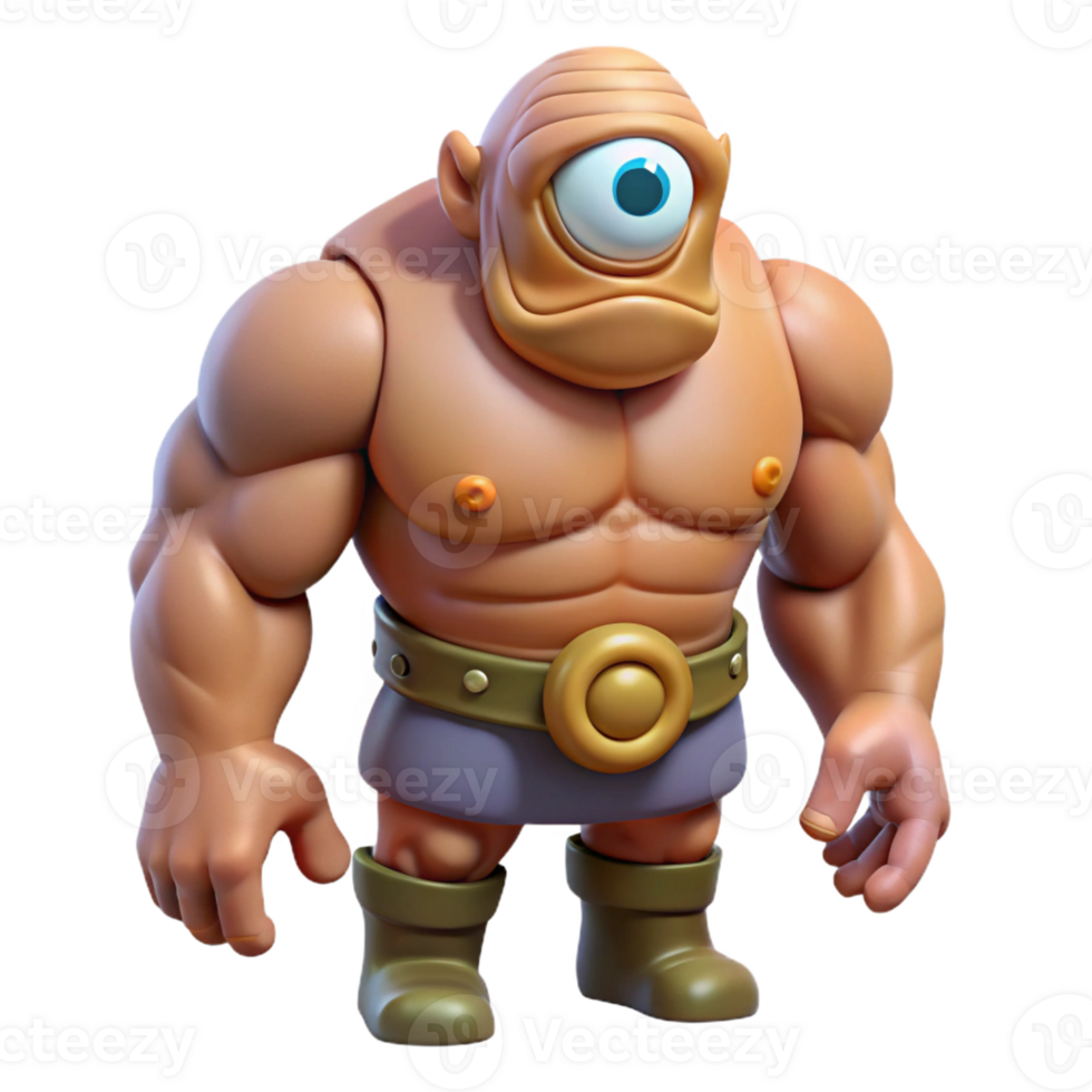 vibrant rustic Cyclops, one-eyed giant, rugged appearance, muscular physique detailed png
