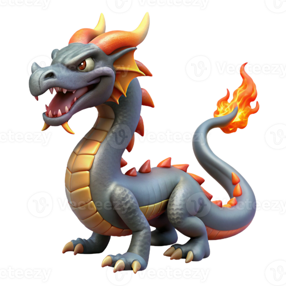 impressive contemporary Dragon, mythical serpent, fire-breathing, scaled body detailed png