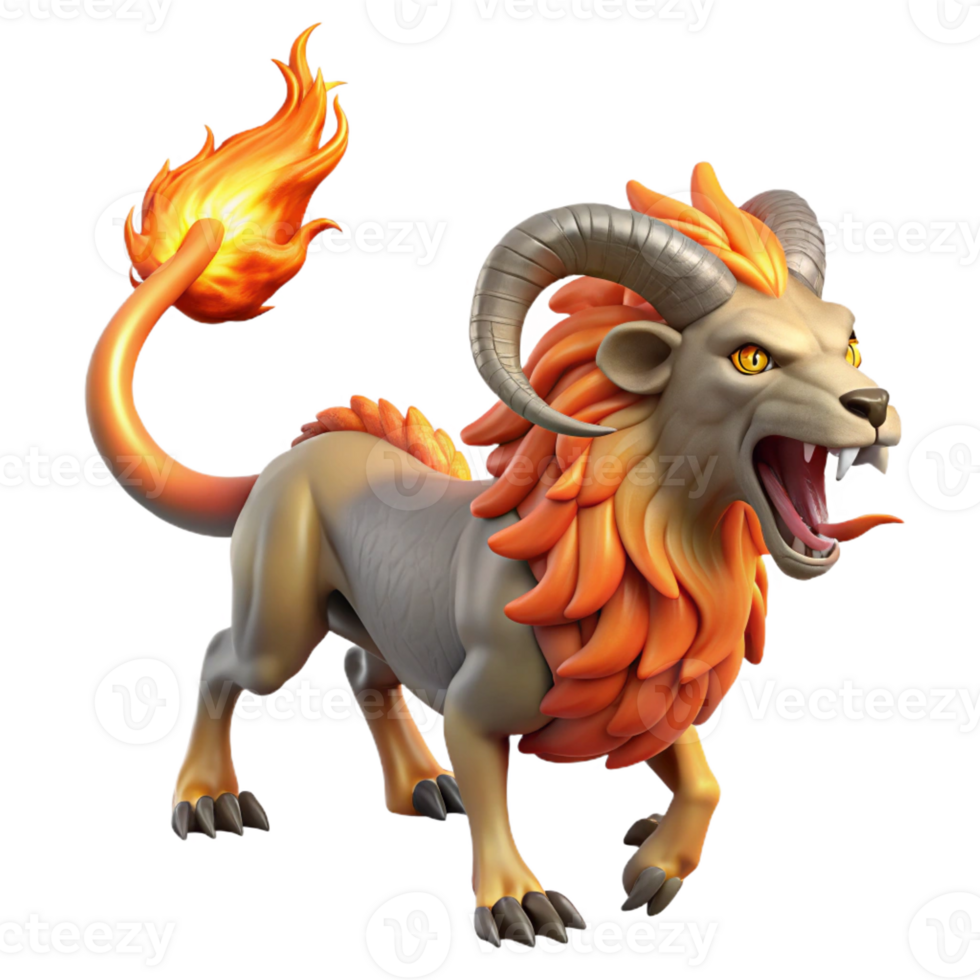 extraordinary artistic Chimera, fire-breathing hybrid, lion's head, goat's body, serpent's tail high resolution png