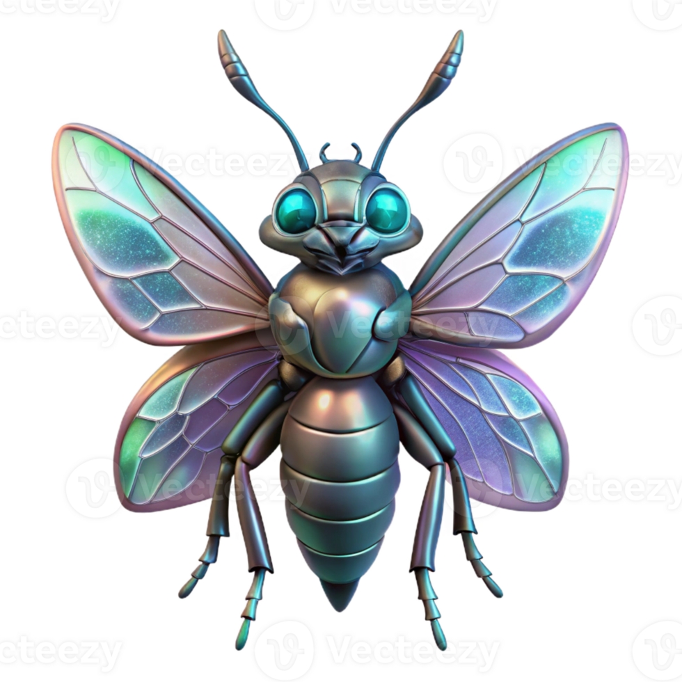 elegant artistic Alien insect, chitinous armor, iridescent wings genuine png
