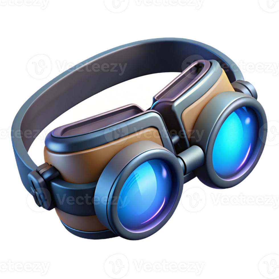 dramatic modern Cyberpunk goggles, glowing lenses, wired frame authentic png
