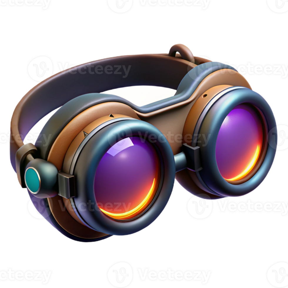 elegant abstract Cyberpunk goggles, glowing lenses, wired frame authentic png