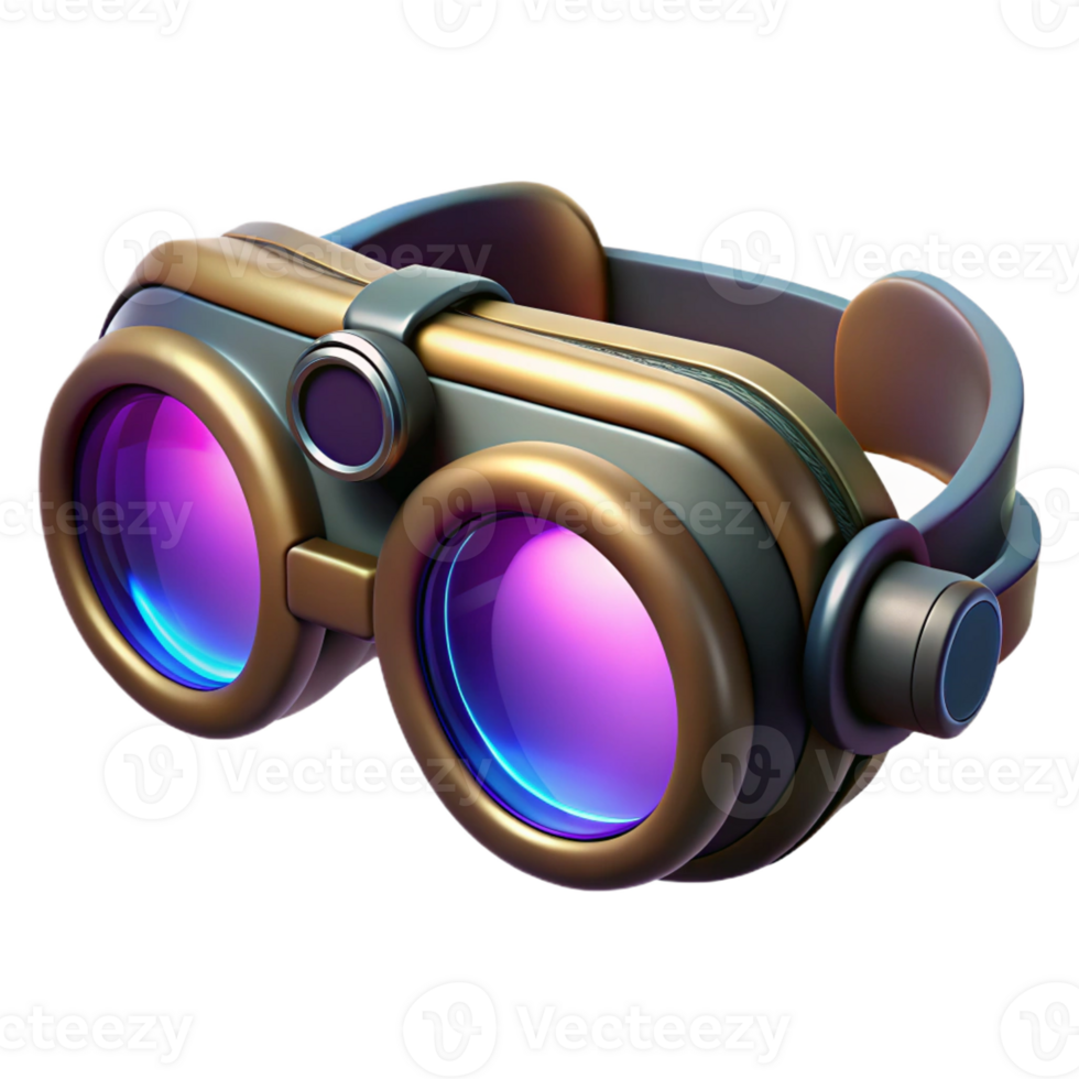 impressive classic Cyberpunk goggles, glowing lenses, wired frame exclusive png