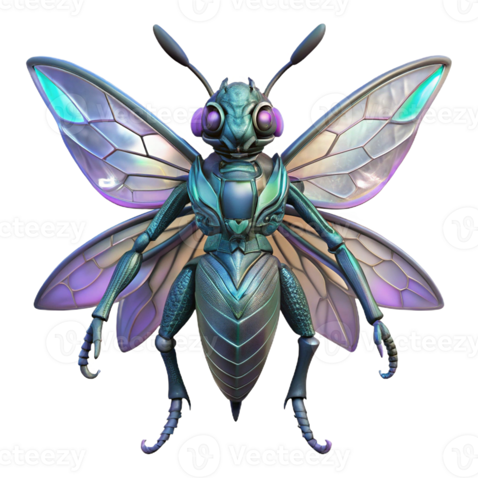 vibrant minimalist Alien insect, chitinous armor, iridescent wings exclusive png