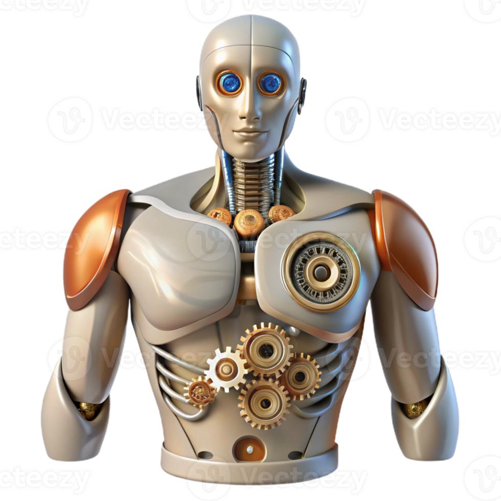 impressive contemporary Robot torso, exposed wires and gears high quality png